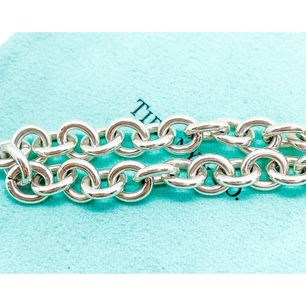 Tiffany & Co. Hallmarked Sterling Silver Oval Link Bracelet 6.75" w/ Pouch - Picture 4 of 10